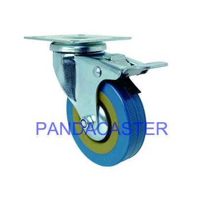 中国 青いポリ塩化ビニール二重ロック ブレーキが付いている3インチの旋回装置の足車のトロリー車輪 販売のため