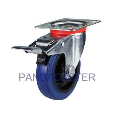 China Durable 5 Inch Rubber Casters Top Plate Swivel Industrial Style Casters With Total Brake for sale
