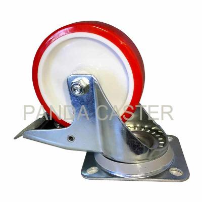 China 660Lbs 300 Kg Industrial Caster Wheels Euro Style Red Polyurethane Wheel for sale