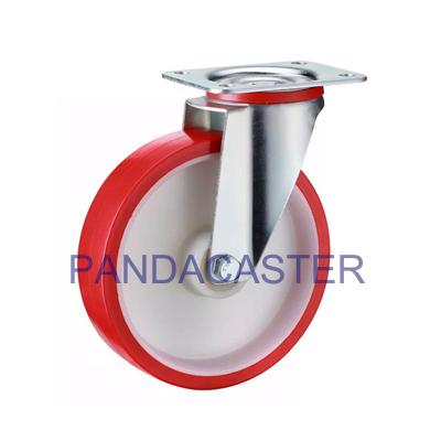 China 5in Industrial Caster Wheels Red PU Polyurethane Wheel For Furniture / Carts for sale