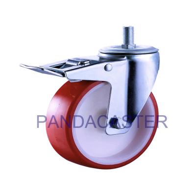 China Thread Rod PU Caster Wheel 125mm 5 Inch Swivel Casters With Brake for sale