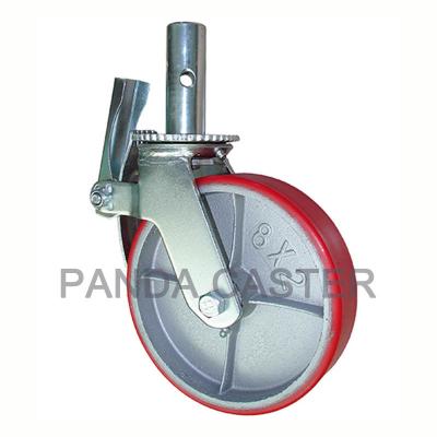China El echador del andamio de 8 pulgadas rueda base de hierro de la pisada del poliuretano con el parte movible Rod en venta
