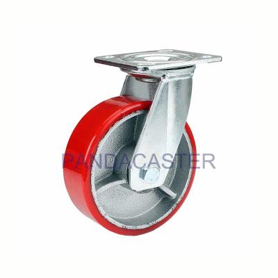 China Ruedas rojas de la PU del poliuretano del echador de 6 pulgadas, echadores resistentes del eslabón giratorio en venta
