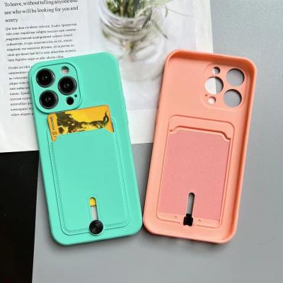 China The second generation card For IPhone case 14 plus pro max with fleece inside shockproof soft silicone TPU phone case for sale