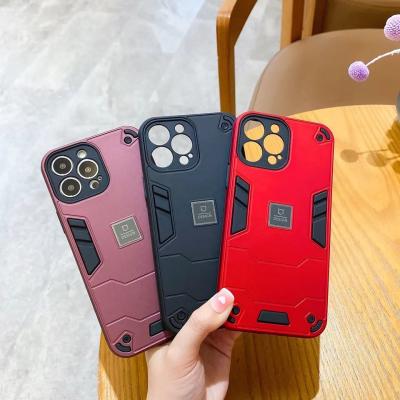 China Hot Selling ShockProof 2 in 1 TPU+PC Cell Phone Case Steel Badge Logo for iPhone 14 13 12 11 Pro max cover for sale