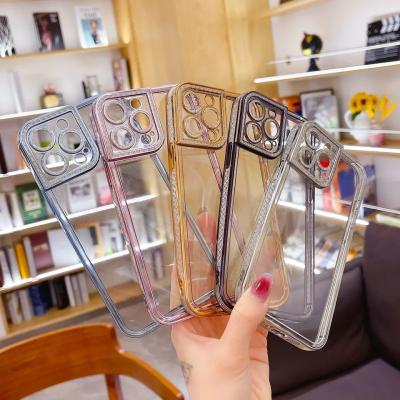 China Gold plated phone case luxury Clear cellphone case Transparent case for iphone 14 13 pro max cover for sale