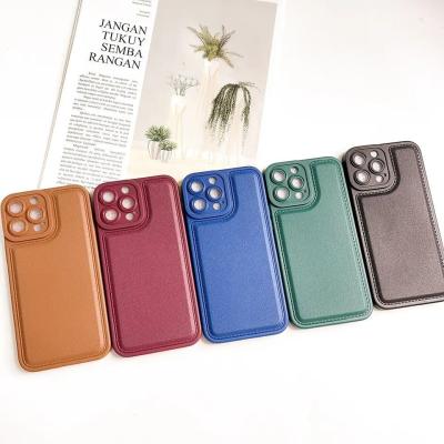 China Solid Color Electroplated Iphone Cover PU Leather Mobile Phone Case With Camera Case for sale