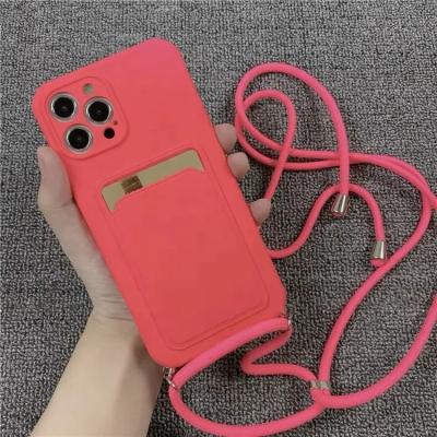 China Anti Slip Electroplated Iphone Cover Silicone TPU Card Bag Phone Case With Lanyard for sale