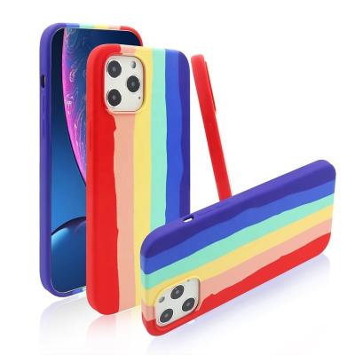 China Shockproof Colorful Phone Cover Liquid Silicone Rainbow Phone Case for sale