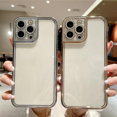 China Electroplated Soft Back Cover Plating Diamond Outline Clear Transparent Case for sale