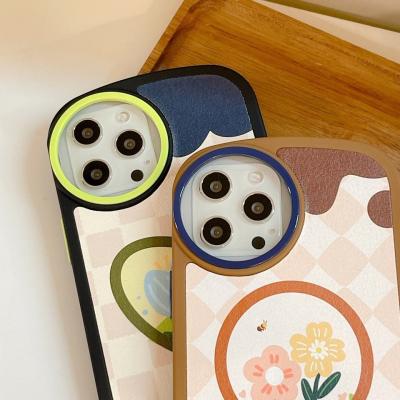 China Rhombus Leather Cellphone Case Cute Cartoon Unique Protective Round Phone Cove for sale