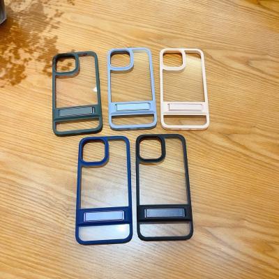China Metal Holder Back Cover Transparent Shockproof Hard Cell Phone Case for sale