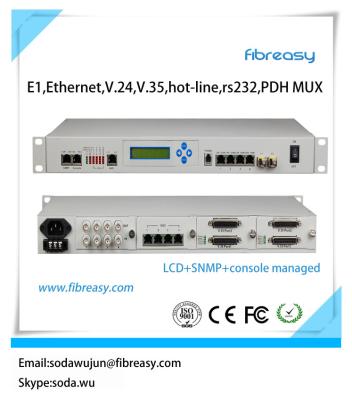 China E1,100M,1000M,V.35,V.24,RS232,RS422,RS485 hotline multi-service PDH Mux with LCD SNMP Console network management for sale