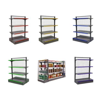China Metallic Grid Display Racks Supermarket Cold Rolled Steel Shelves for sale