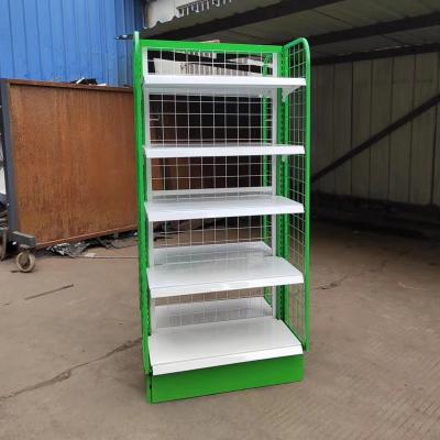 China Factory Custom Green Double Sided Mesh Back Shelving Mesh Gondola Shelving with Side Mesh for sale