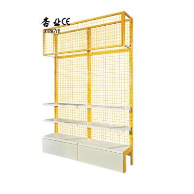 China Yellow Mesh Gondola Display Rack Heavy Duty Supermarket Shelving for sale