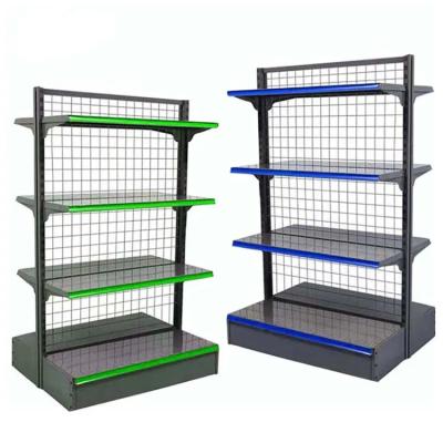 China Steel Metal Grid Display Rack For Supermarket Shop Exhibit Net Mesh Shelf for sale