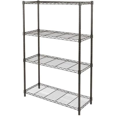 China Adjustable Heavy Duty Storage Shelving Black Steel Organizer Wire Rack 4 Shelf for sale