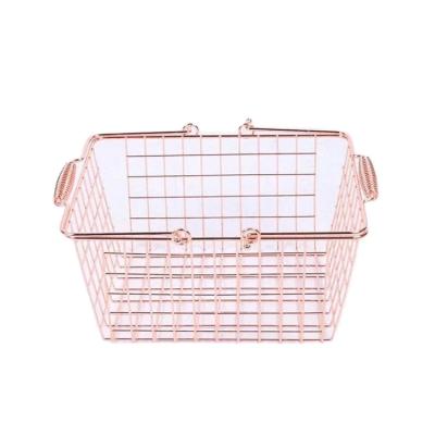 China Factory Custom Rose Gold Supermarket Metal Shopping Basket Cosmetic Store Shopping Basket for sale