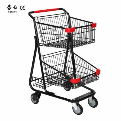 China Double Basket Wire Shopping Cart Metal Black Customized Colors for sale