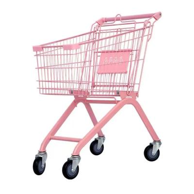 China Heavy Duty Supermarket Accessories Metal Pink Shopping Trolley Cart Collapsible for sale
