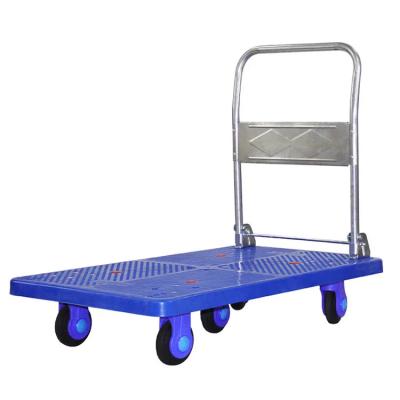 China Warehouse Handling Plastic Folding Trolley Four Wheel Flatbed Pull Cargo for sale