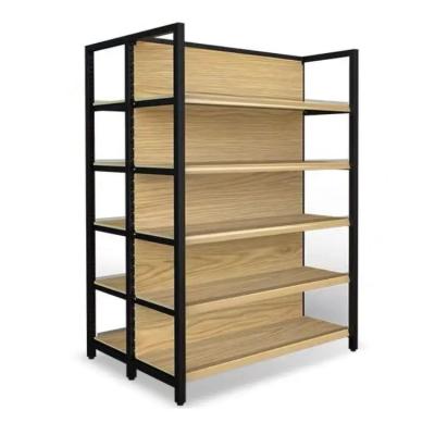 China Customized Color Wood Gondola Shelving Metal Heavy Duty For Retail Store for sale