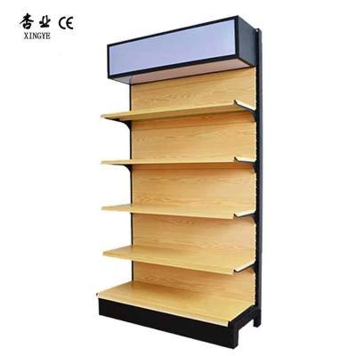 China Stores Wood Grain Shelf Retails Gondola Rack Supermarket Shelf for sale