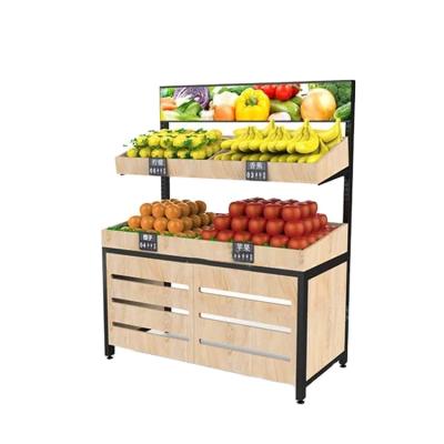 China Steel Wood Fruit And Vegetables Shelves Heavy Duty Display Rack for sale