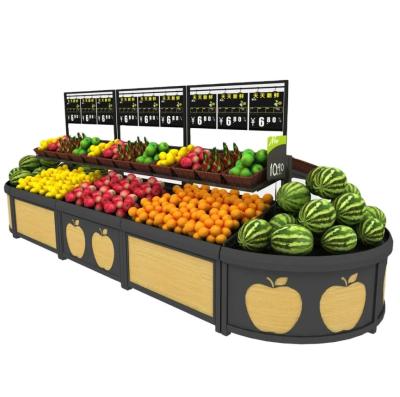 China Metal Supermarket Fruit And Vegetables Shelves 2 Layers Display Rack for sale