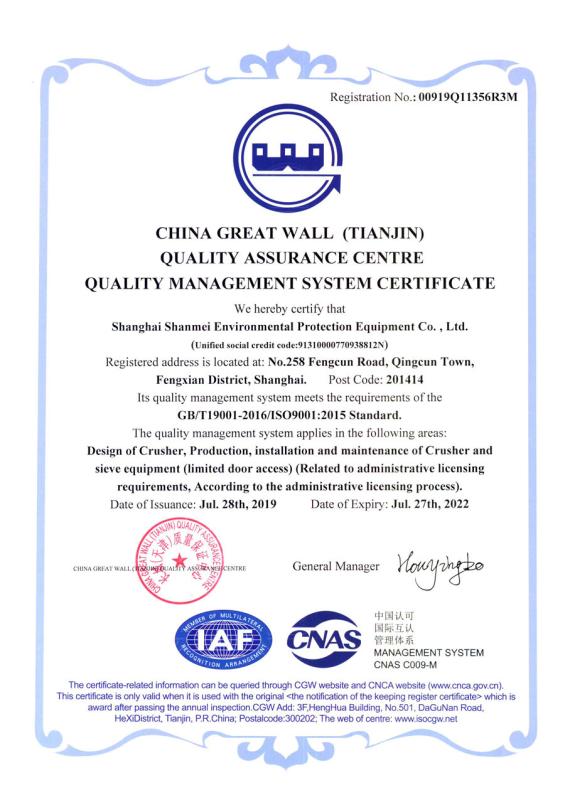 ISO9001:2015 - Shanghai Sanme Mining Machinery Corp., Ltd