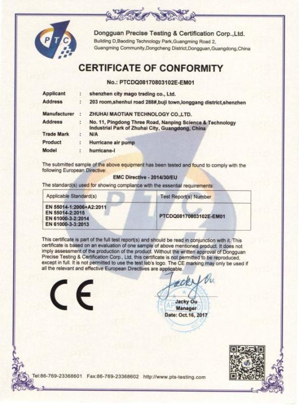 CE CERTIFICATE - Shenzhen Mago Trading Co., Ltd.