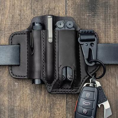 China Wholesale Tactical Multi Tool Belt Leather Bag  Holster Outdoor Camping Hunting Waist Leather Pocket for sale