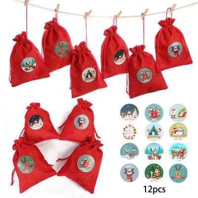 China Christmas Burlap Jute Drawstring Bag Backpack Candy Pouch Bags OEM for sale