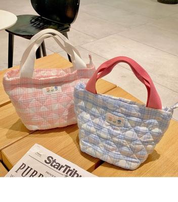 China JK Style Insulated Lunch Bag Reusable Tartan Design Cooler Drawstring Picnic Bag à venda