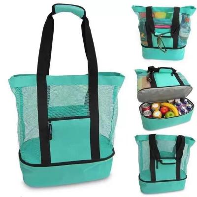 China 2 IN 1 Mesh Beach Tote Bag With Cooler Compartment Beach Cooler Insulated Tote for sale