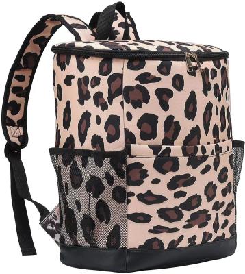China Leopard Canvas Insulated Cooler Backpack Waterproof Picnic Bag Food Delivery for sale