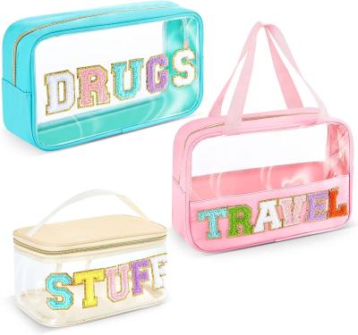 China Clear Makeup  Bags Makeup Bag Transparent Patch Bag PVC Waterproof Portable Glitter Cosmetic Bag Travel Toiletry bag for sale