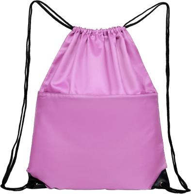 China 210D Nylon Foldable Sports Gym Drawstring Tote Bag pack Sack W Zipper Side Pocket For Men Women Pink for sale