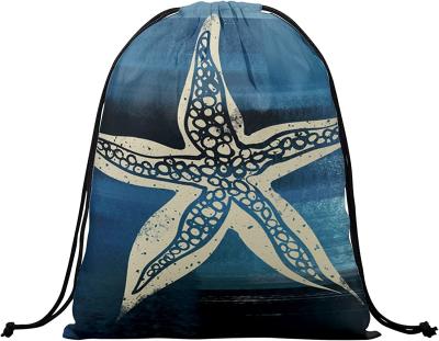 Chine Les étoiles de mer d'été où la poignée de cordon met en sac les animaux bleu-foncé d'océan ficellent les biens légers de sac de stockage de sports en plein air de sac à vendre