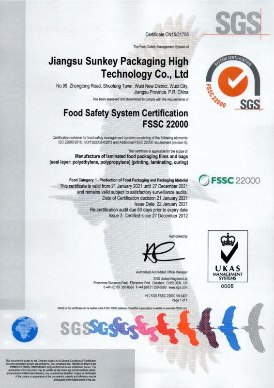 FSSC22000 - Jiangsu Sunkey Packaging High Technology Co., Ltd.