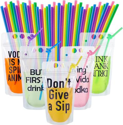 China Party Beverage Drink Pouch With Straws Novelty Funny Translucent Zipper Plastic Pouches Drink Bags for sale