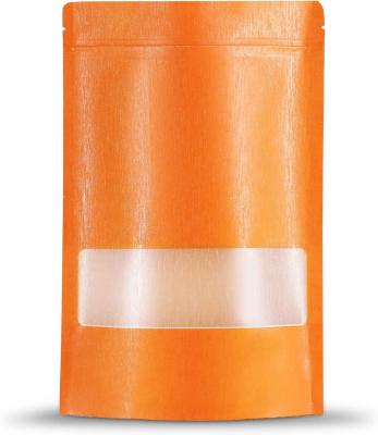 China Resealable Reusable Kraft Stand Up Bags With Window Ziplockk Heat Seal Orange Packaging for sale