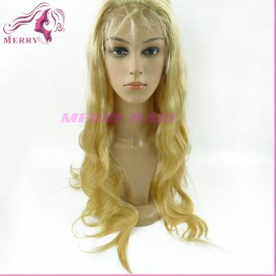 China best selling good quality tangle free 613 blonde body wave full lace wig with baby hair for sale