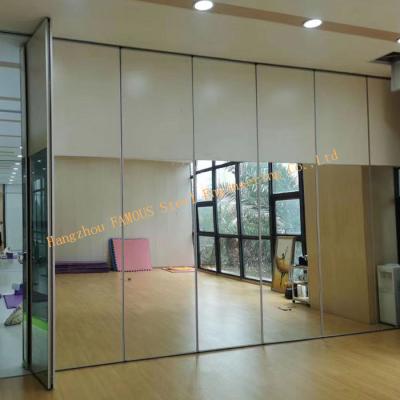 China Classroom Folding 3000mm Movable Glass Partition Walls , Door Hanging Screen Yoga Aluminium Frame Glass Partition for sale