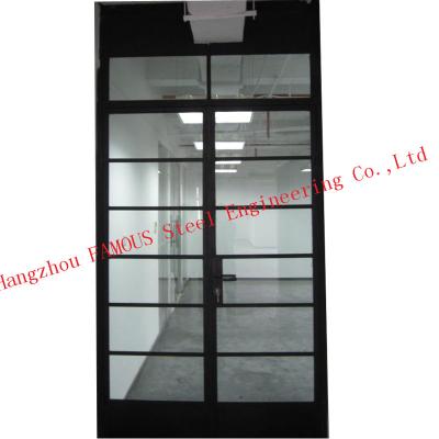 China Black Steel Frame Grill Toughened Glass Windows Doors Vintage Style for sale