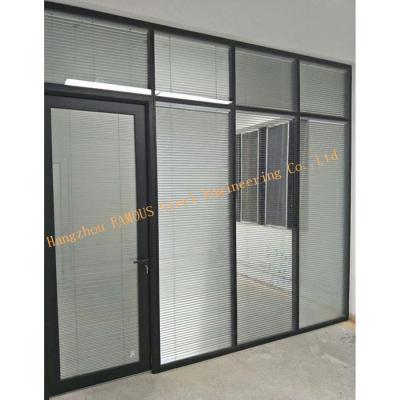 China Aluminum Soundproof Tempered Glass Partition Walls With Blind for sale