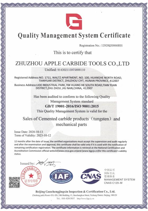 GB/T19001-2016/ISO9001:2015 - ZHUZHOU APPLE CARBIDE TOOLS CO.,LTD.