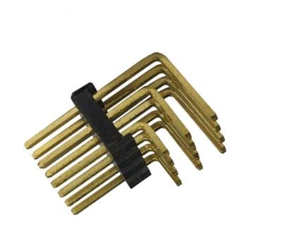 China Pitch 2.54mm Three Row Right Angle Pin Header Connectors PA6T Gold Plated Auto Connector for sale