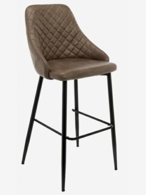 China Retro Brown Leather Upholstery Kitchen Barstool Chairs With Footrest Black Steel Leg for sale